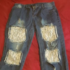 Sexy Lace cut out straight leg jeans